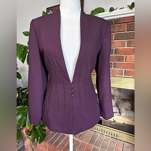 🛍️J. R. Nites by caliendo dark purple jacket with sparkly beaded size Tall 6 - Picture 1 of 10